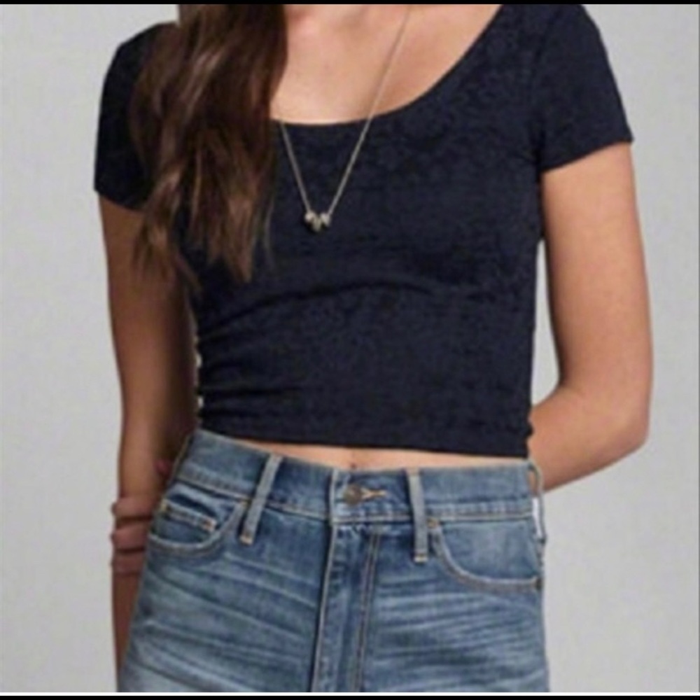Abercrombie and Fitch navy blue crop tee shirt